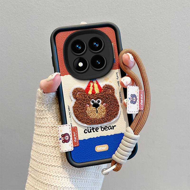 KEYSION Cartoon Cute Plush Embroidery Case for Redmi Note 14 Pro 5G 14 Pro+ with Lanyard Shockproof Phone Cover for Xiaomi POCO X7