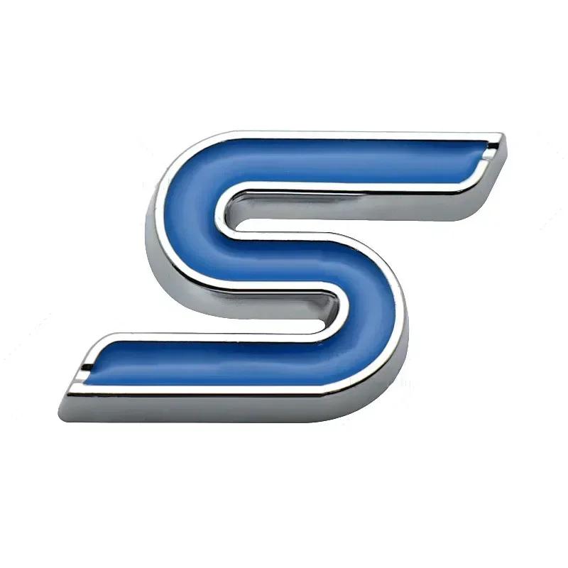 Hkwmg3 3D Metal S Logo Front Grille Emblem Badge Car Rear Trunk Stickers For Ford Focus Fiesta Escape Ecosport Kuga Mondeo Accessories