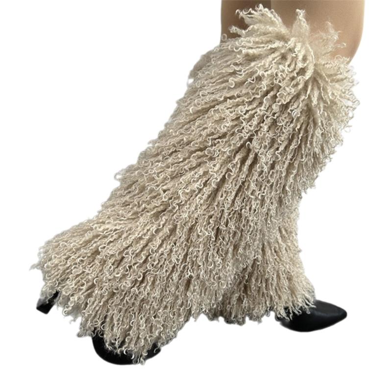 Harajuku Shoes Cuffs Leg Warmer Winter Warm Vintage Solid Color Fuzzy Plush Boots Cover Thick Calf Socks for Womens