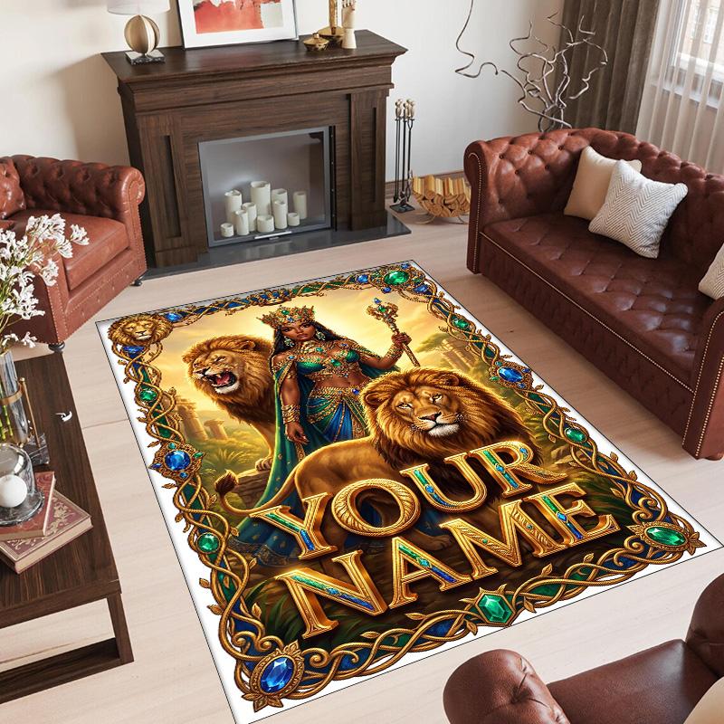 Leopard Theme Crystal Velvet Floor Rug Personalized Custom Name Text Warm Carpet Home Decoration