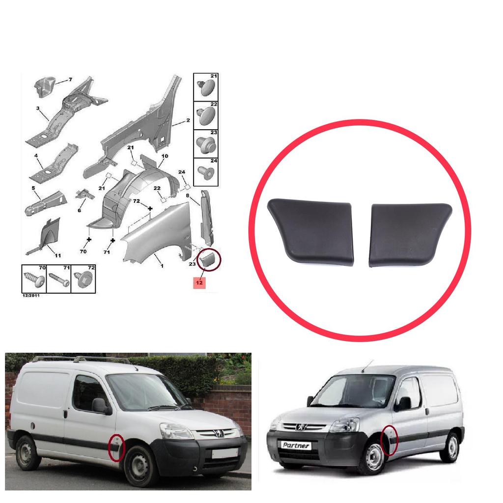 BSP1204 Front Left Right Fender Trim Molding for Peugeot Partner M59 2002-2008 Facelift 8544.J5 8544.J6