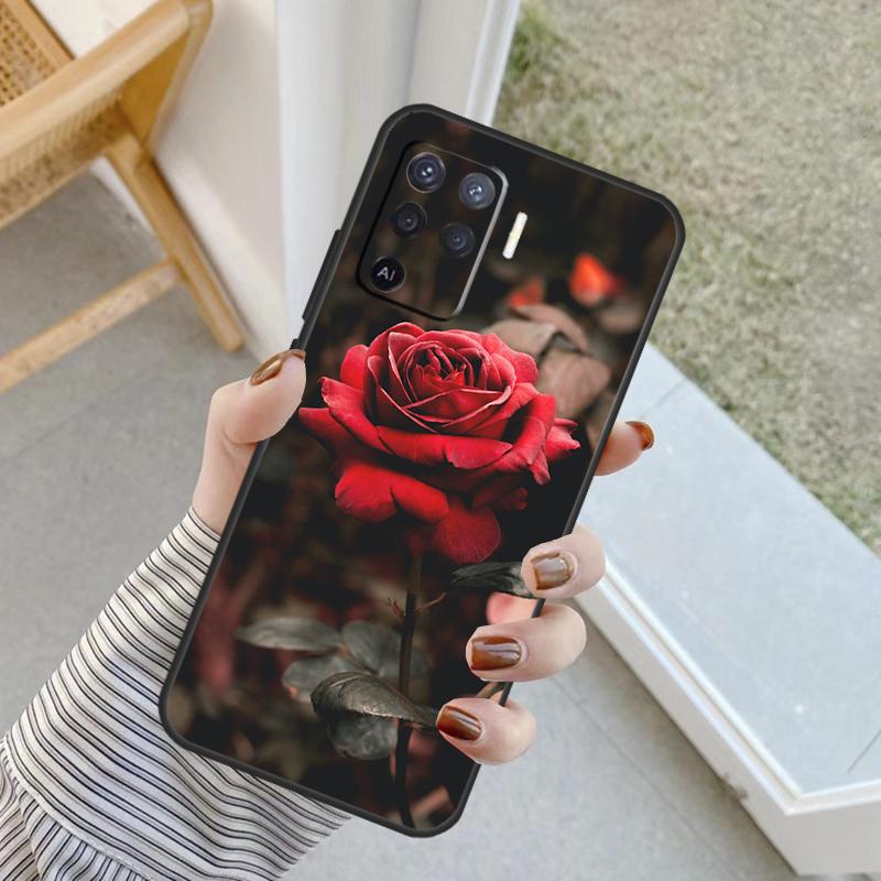 Bright Red Roses Flowers Case For Oppo A94 A74 A54 A80 A60 A40 A18 A38 A58 A78 A98 A96 A76 A16 A15 A17 A57 A77 A5 Pro