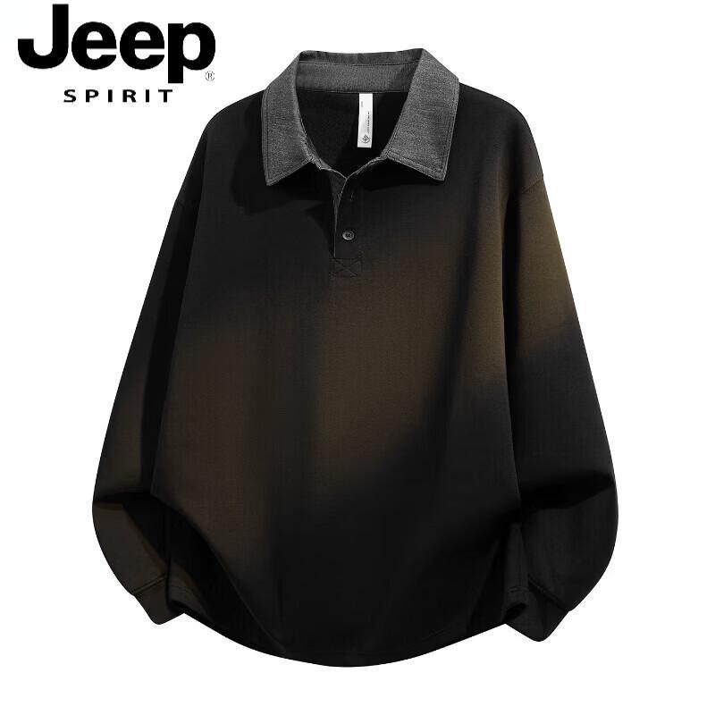 JEEP SPIRIT Men's Loose Fit Polo Neck Long Sleeve Sweatshirt