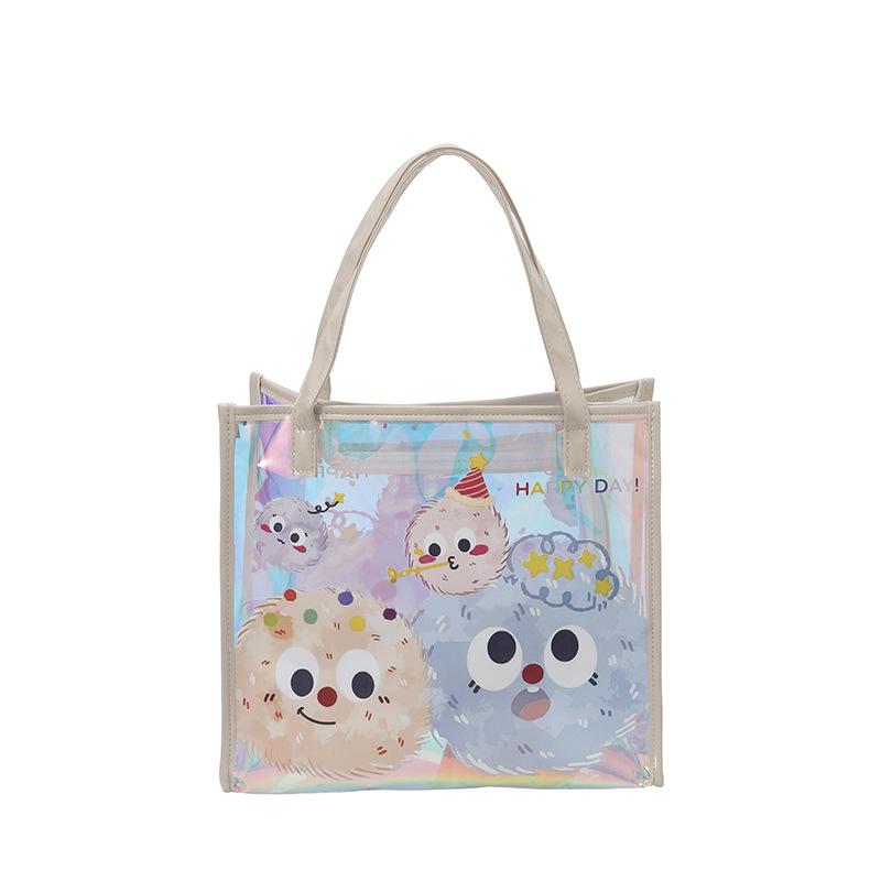 Cute cartoon transparent student tutoring bag texture large capacity waterproof zipper tote bag fashionable travel oblique span bag