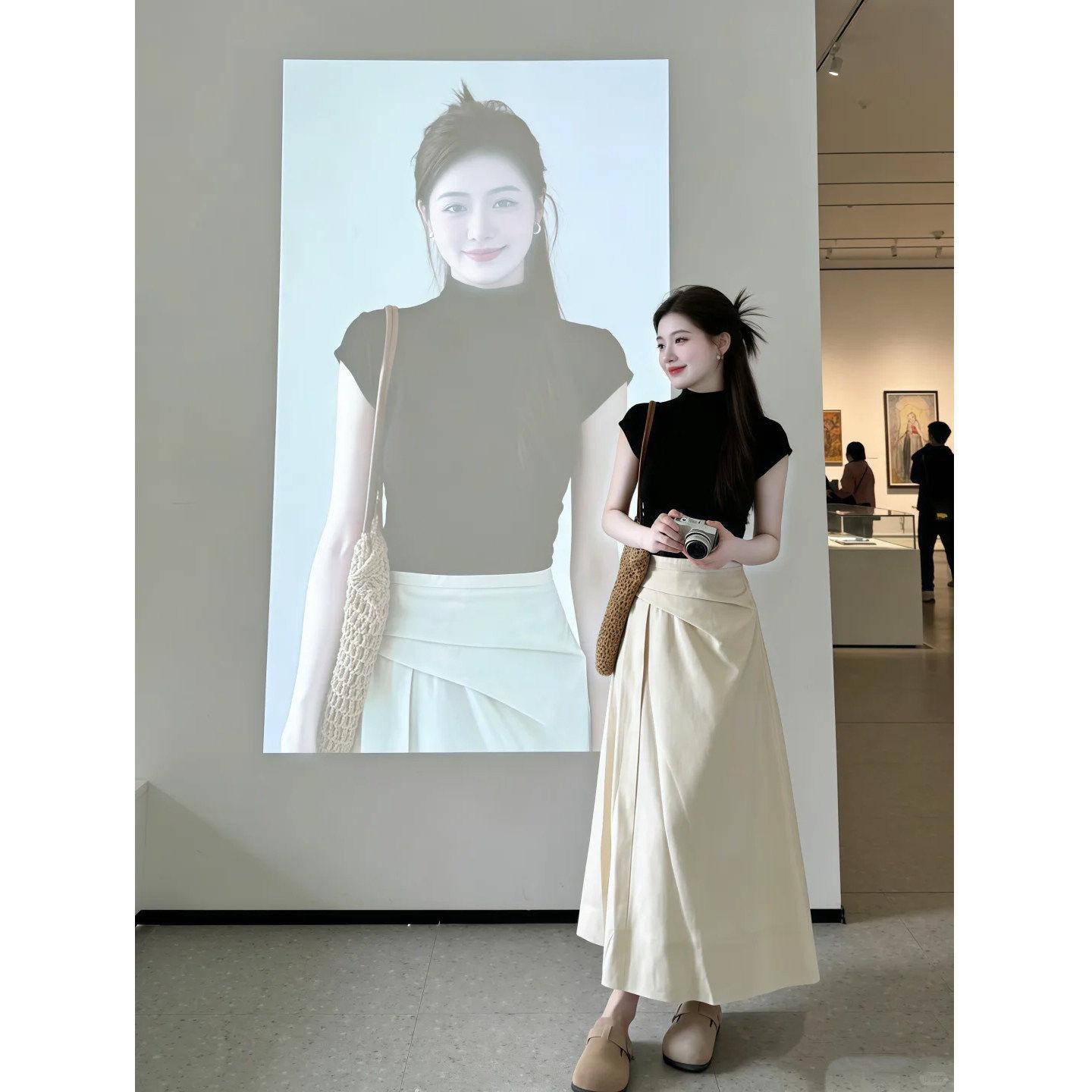 

skirt long women s new a-word irregular early spring and summer unique beautiful small skirt pear-shaped Berkeley S бежевый