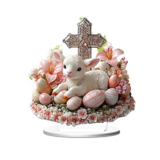Easter 2D Bunny Acrylic Ornament Eggs Rabbit Table Sign Home Living Room Holiday Party Tabletop Animal
