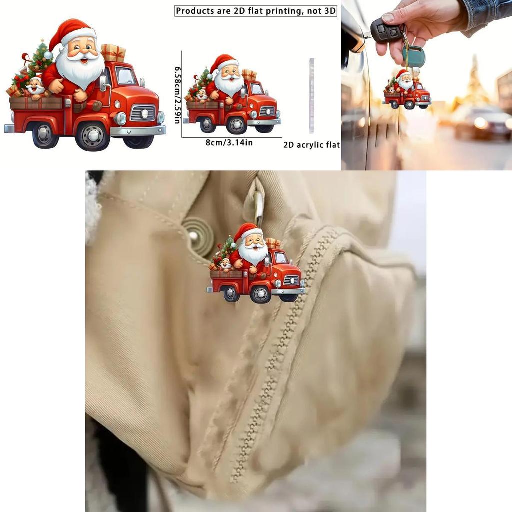 Christmas Santa Drive Car Pendant With Acrylic Material For Car Interior Decoration And Gift Idea