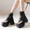Sommer Neu Schlanke Keilabsätze Plateau Zehentrenner Nähen Cut Out Schmaler Riemen Echtes Leder Damen Knöchel Kurze Gladiatorenstiefel