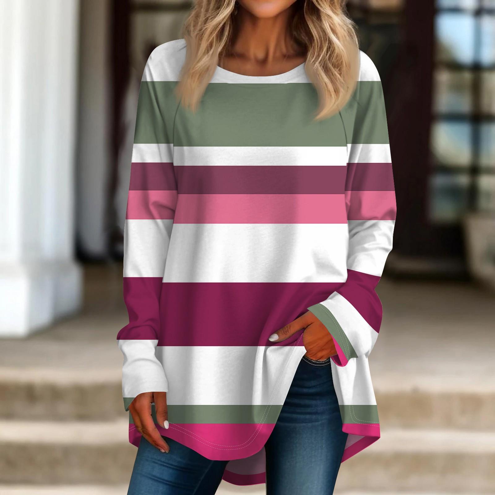 

Женская негабаритная полосатая рубашка с длинными рукавами и круглым вырезом, полосатая футболка, верхний пуловер арбуз красный