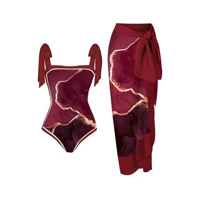 Modischer Badeanzug für Damen, gepolstertes Bikini-Set, mit Schnürung an der Schulter, Monikini, bedrucktes Überzugs-Bademode-Set, zweiteiliger, dezenter Badeanzug