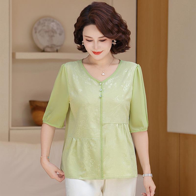 

Stylish Summer Top for Moms: Modern Chinese-Inspired Fashion for Middle-Aged and Elderly Women (2026 Collection) 5XL (Suggest 145-160 Jin) зелений