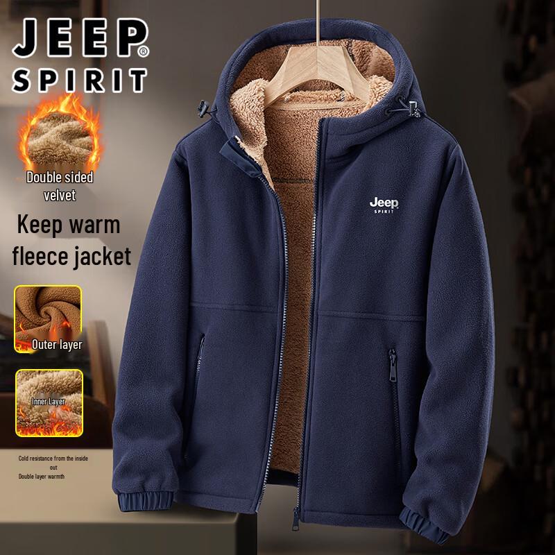 

JEEP SPIRIT Men s Thickened Sherpa Fleece Hooded Jacket L