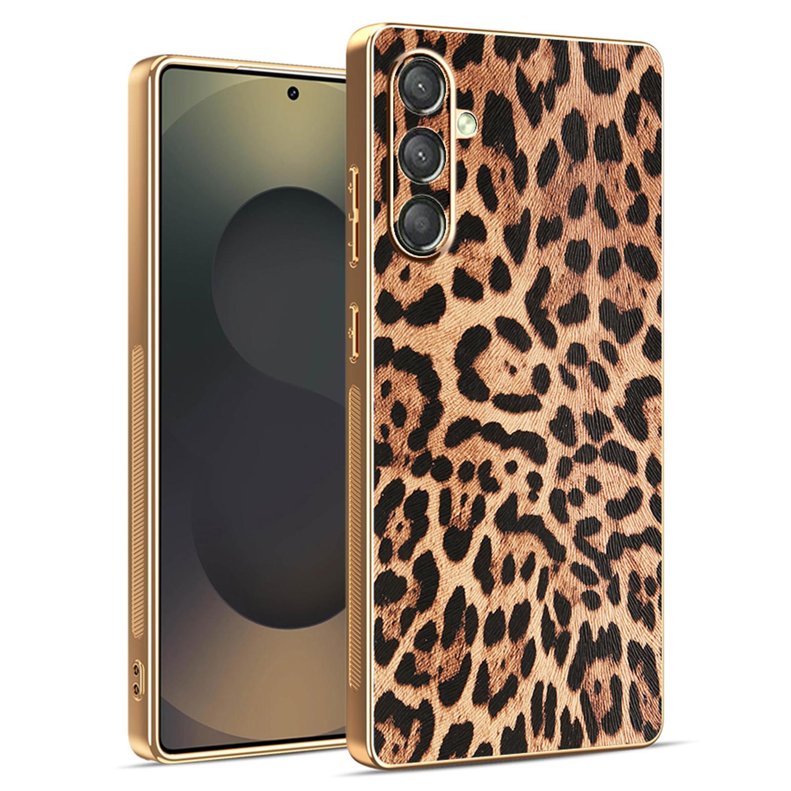 

Для Samsung Galaxy A25 5G (Глобальний) (161.0мм) Чохол з леопардовим принтом, покритий ПУ шкірою, PC+TPU з гальванічним покриттям, чохол для телефону A