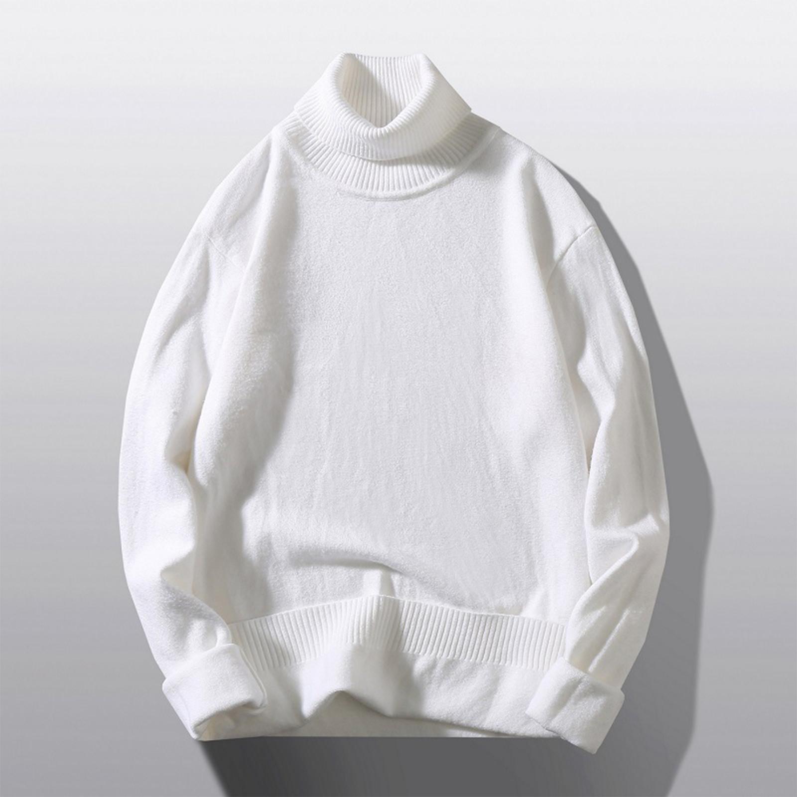 

Мужской свитер, свитер с высоким воротом, однотонный тонкий свитер XL белый