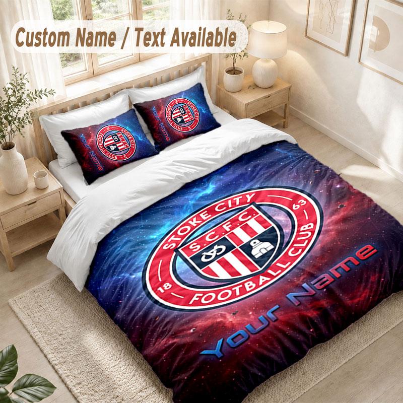 Custom Name Bedding Set 3 PiecesStoke City FC Print Duvet Cover + 2 Pillowcases Soft Bed Decor