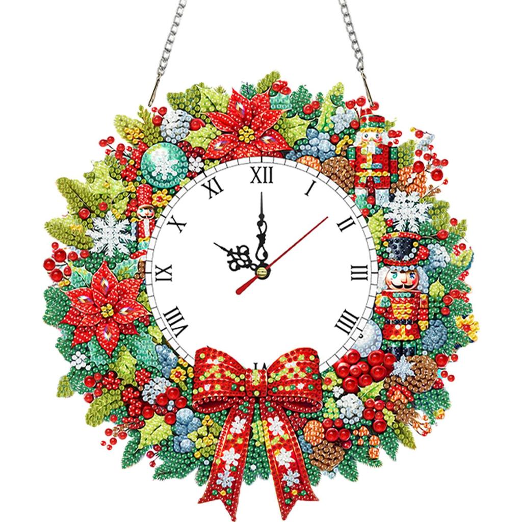 2D/Flat DIY Christmas Acrylic Diamond Painting Ornament with Clock Function Diamond Painting Clock Pendant for Home Decoration