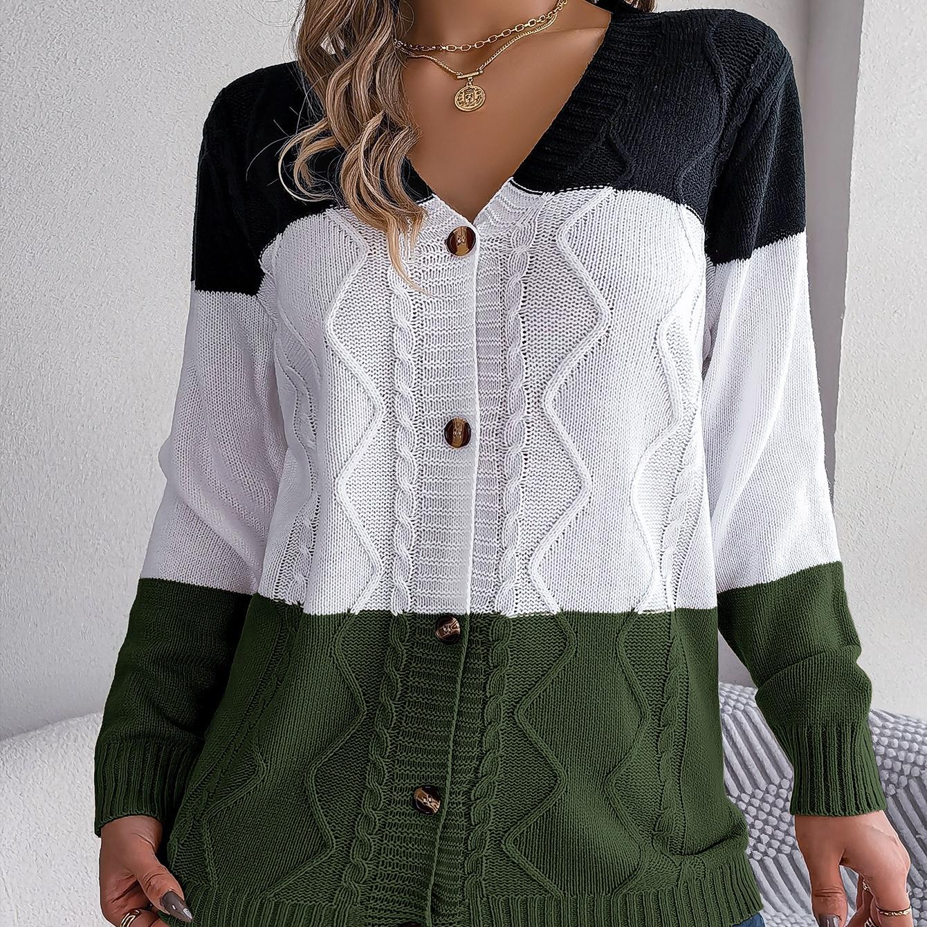 

GMXIA женская мода повседневное осень-зима с длинным рукавом с v-образным вырезом свободный цвет контрастных пуговиц свитер кардиган пальто L темно-зеленого