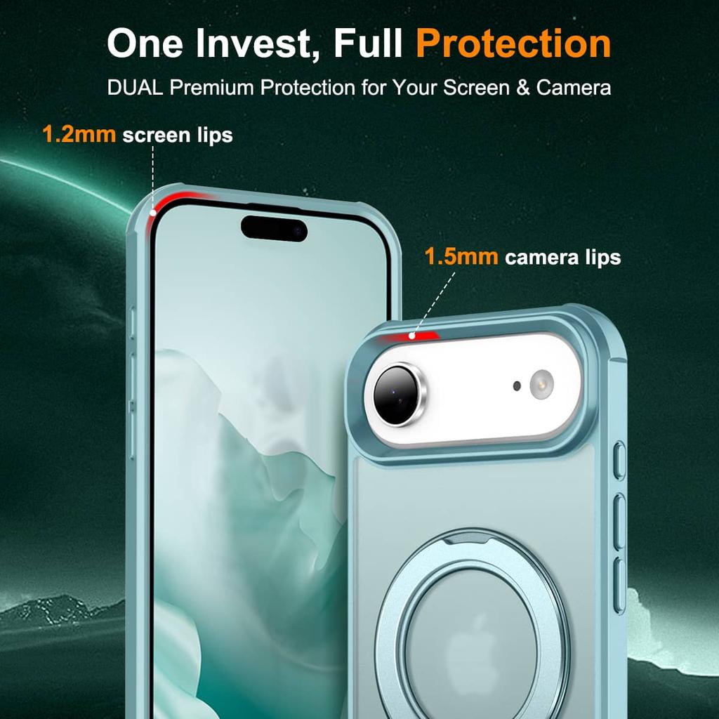 For iPhone 17 Pro Max/17 Air/17 Pro Case, 360° Magnetic Swivel Ring Holder with Metal Stand, Shockproof Anti-Vibration Cover