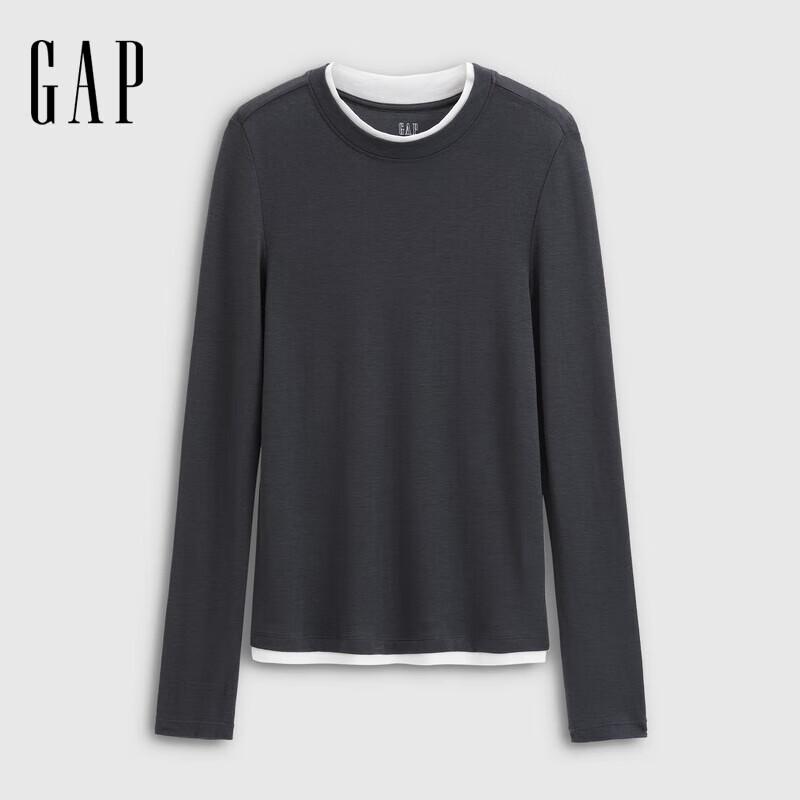 Gap Women s Lyocell Blend Colorblock Faux Two-Piece Long Sleeve T-Shirt S (Asian Fit)