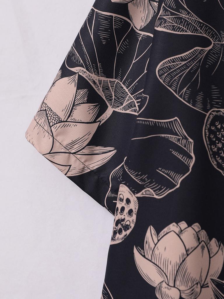 Oversized Loose Retro HK Wind Full Flower Printed Short Sleeved Shirts Casual Shirt Men and Women for Summer Summer Sale