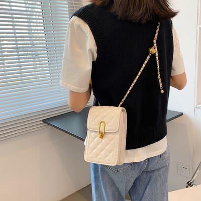 Textured Small Square Bag Women's Summer New Trendy Fashion Diamond Chain Messenger Bag Niche Mobile Phone Bag