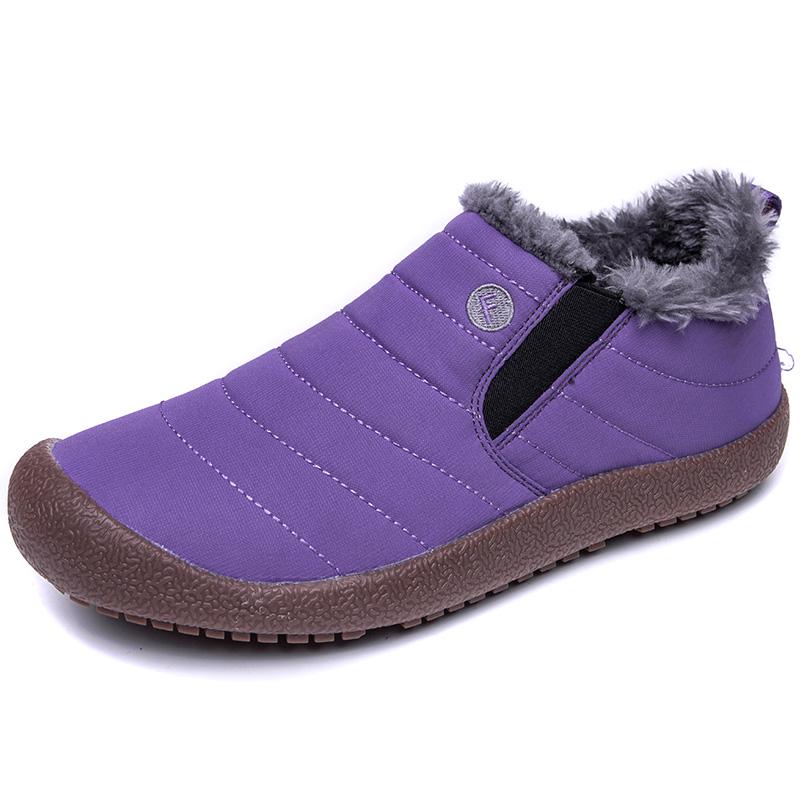 Plush Snow Boots Slip-on Cotton Shoes Winter Warm Casual Sports Shoes Walking Flats Waterproof Daily Shoes