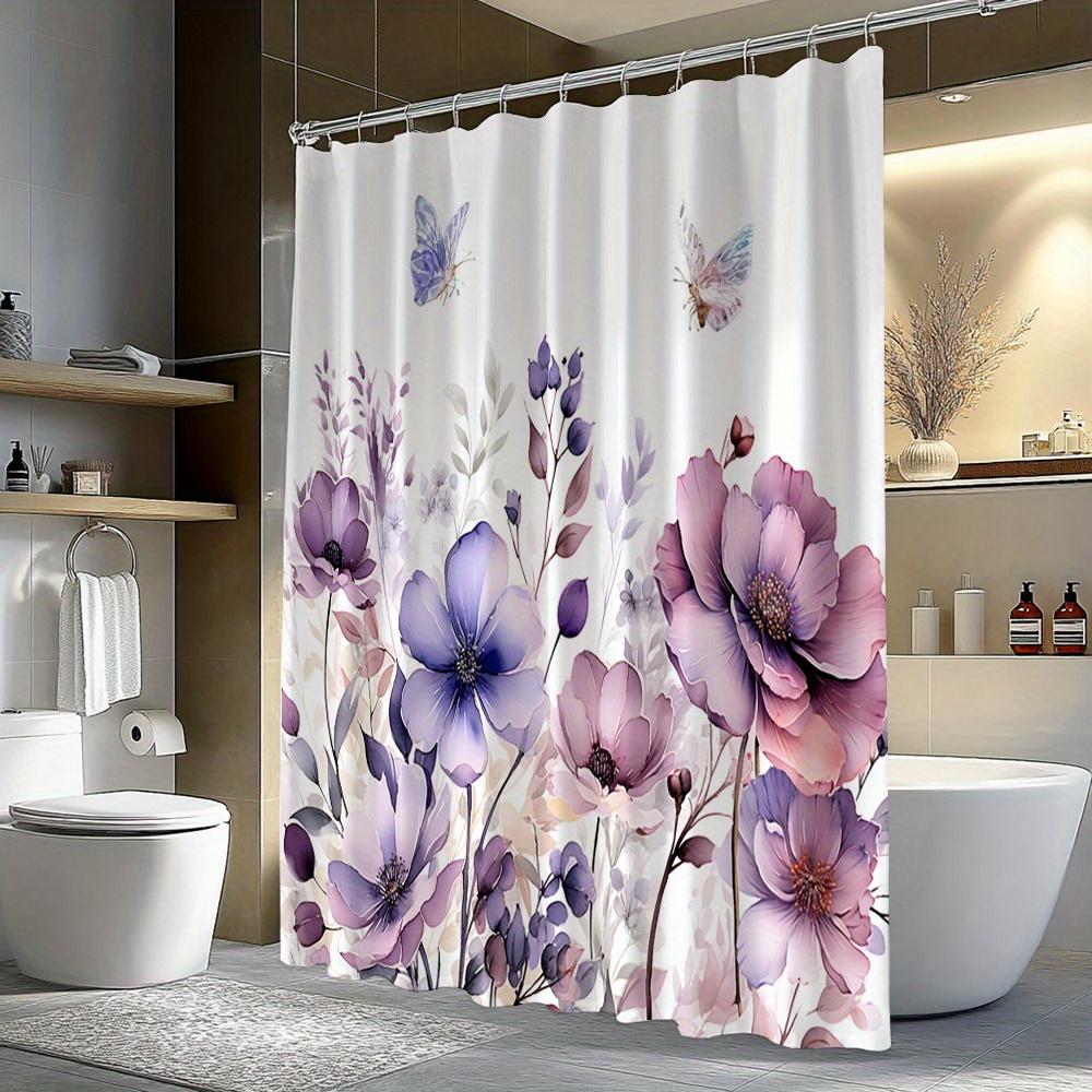 Purple Flower Shower Curtain Butterflies Floral Design 3D Printed Waterproof Bathroom Decor Elegant Nature Theme Home Textile