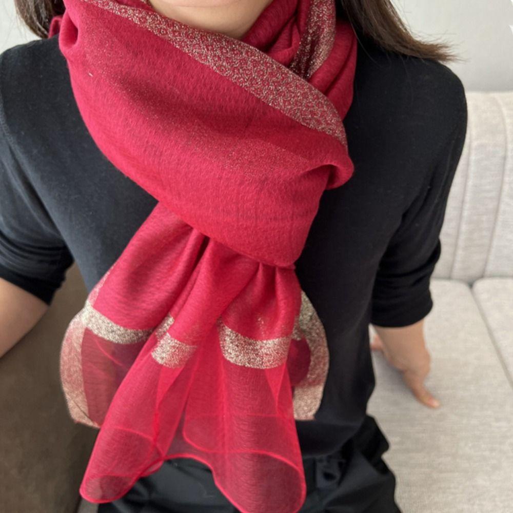 Thin Luxury Silk Scarf Solid Color Long Shawls Fashion Women Hijab Shawls  Beach