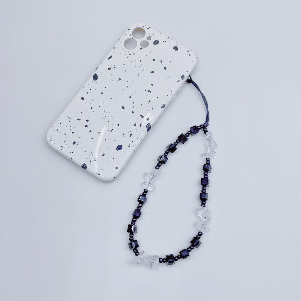 INS Wind Natural Crystal Black Square Crystal High-end Fashion Anti-lost Hand Carry Pendant Mobile Phone Chain