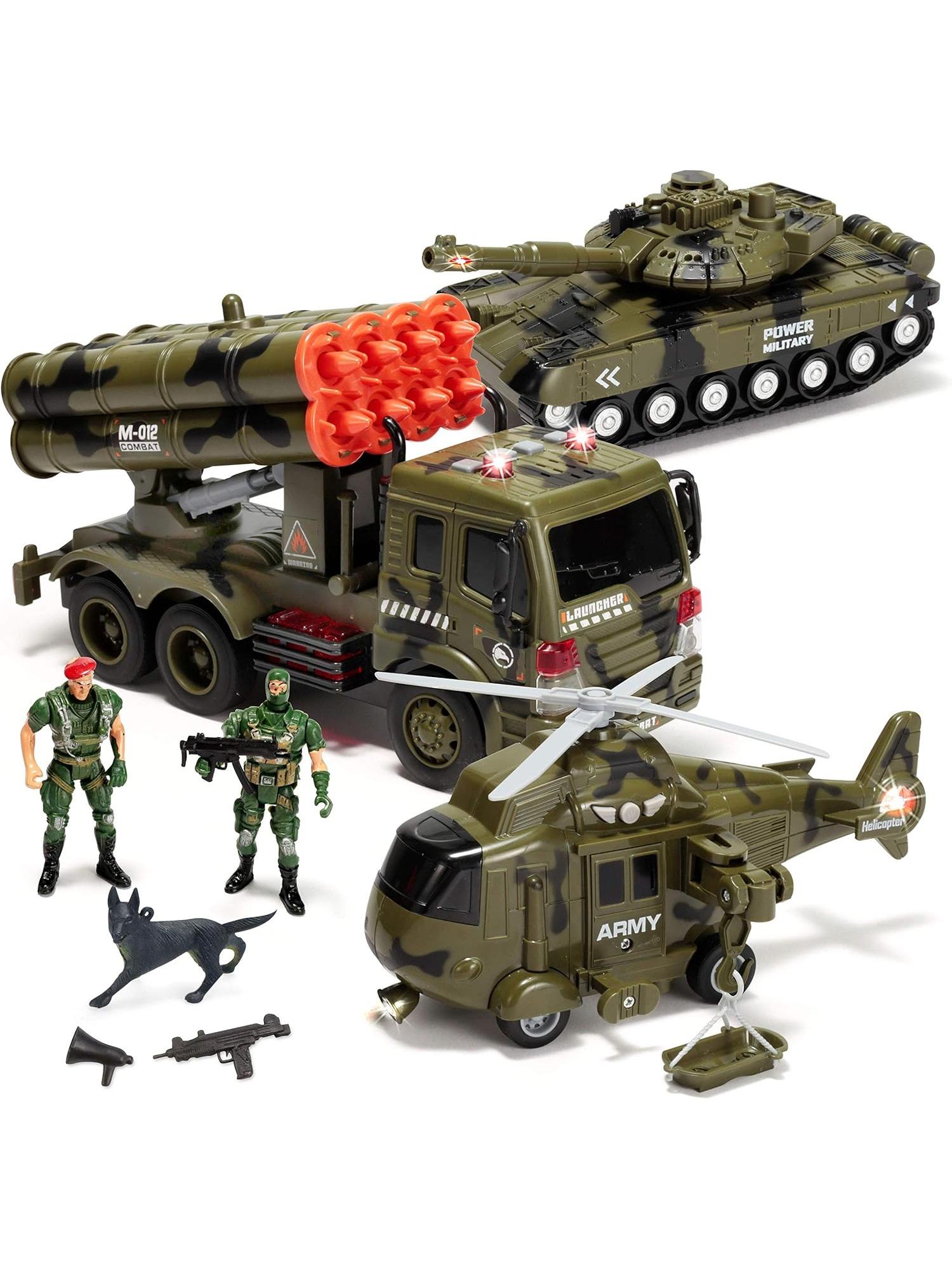 

JOYFY 3 in 1 Friction Powered Siren Army Vehicle Toy with Action Figures Military Truck for Kids Best Birthday Christmas Gift