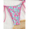 Sexy Pink Floral Print Micro Bikini Women Pleate Cross Push Up Bra Triangle Swimsuit Beach Bathing Suit Holiday Swimwear