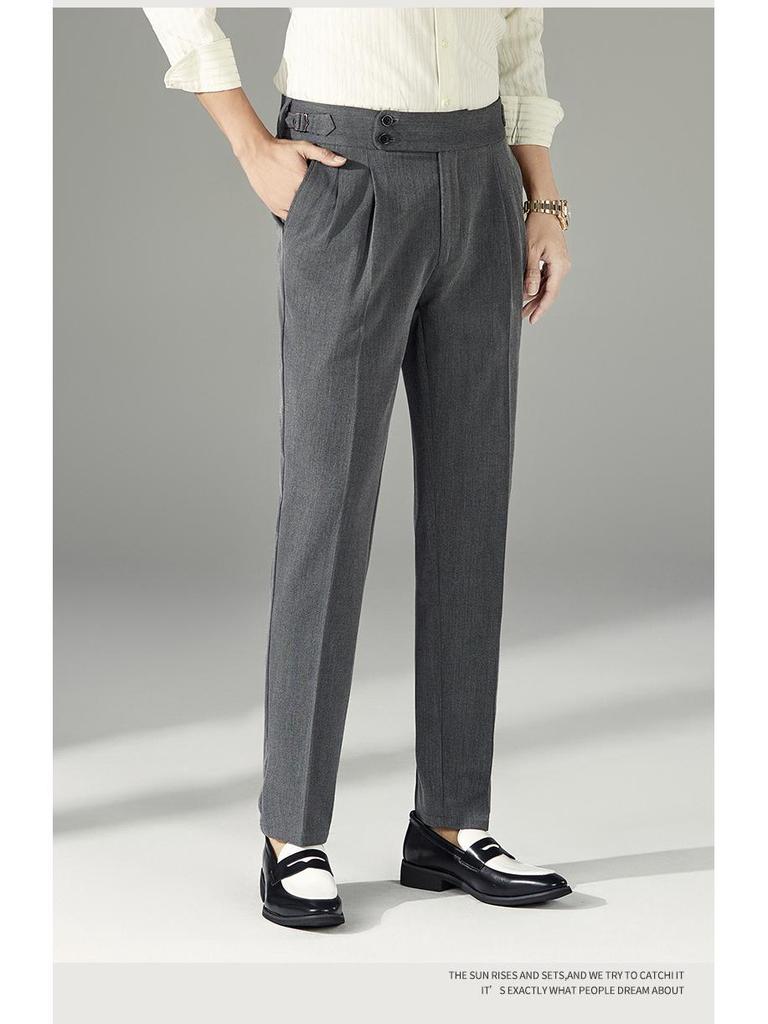 Men's Trendy Paris Buckle Adjustable High-Waisted Non-Iron Straight-Leg Dress Trousers