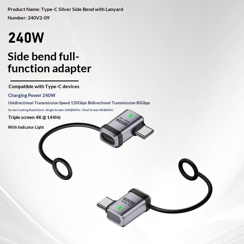USB4 240W PD 5A Right Angle USB C to Type C Converter Fast Charging Data Sync Adapter for Car Camping Trip Charging