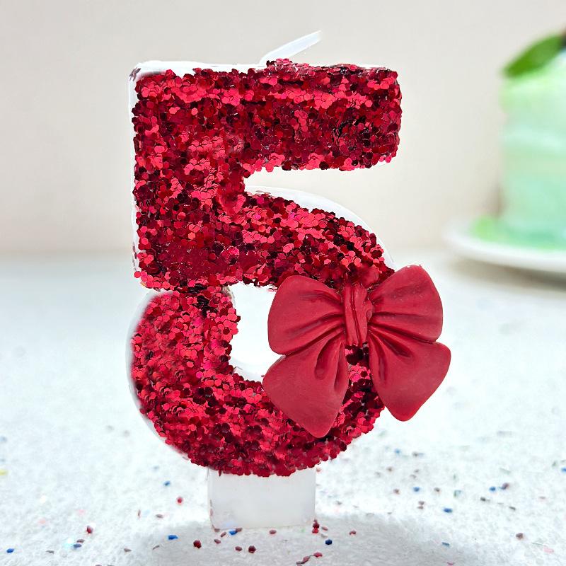 1pcs Number 0-9 Girl's Heart, Red Bow Candles, Birthday, Year One, Children's Coming of Age, Proposal, Anniversary Party Candles