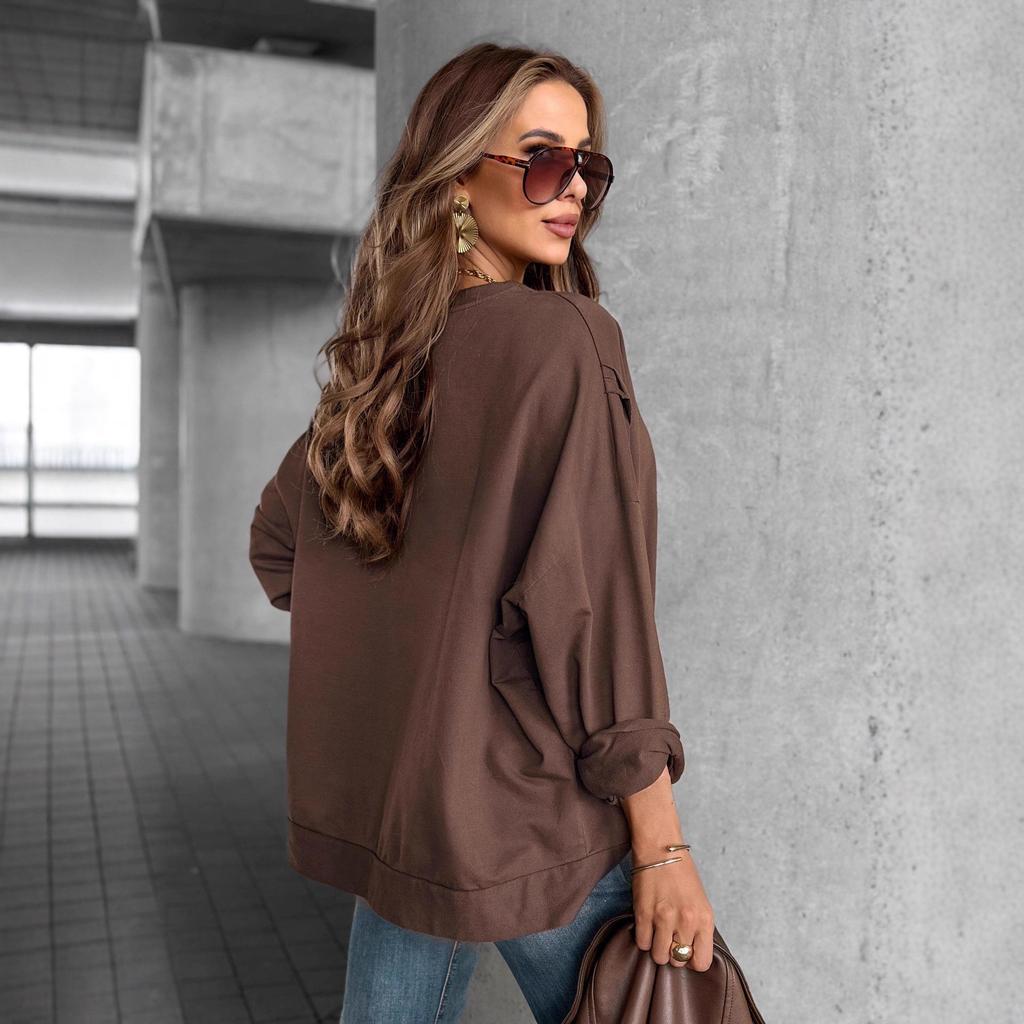 European & American Style Women's Autumn Round Neck Rhinestone Long-Sleeve Sweatshirt