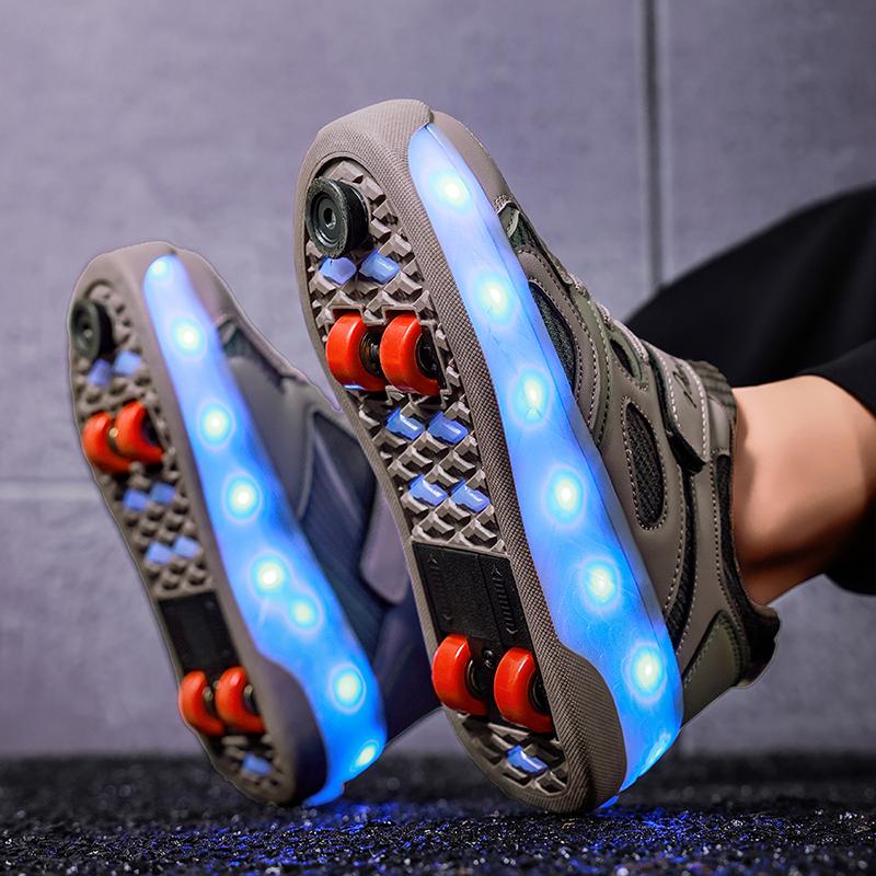 Kid's Luminous Sneakers Led Light Shoes Children's /Boys /Girls USB Charging Glowing Wheels Parkour Roller Skate Shoes