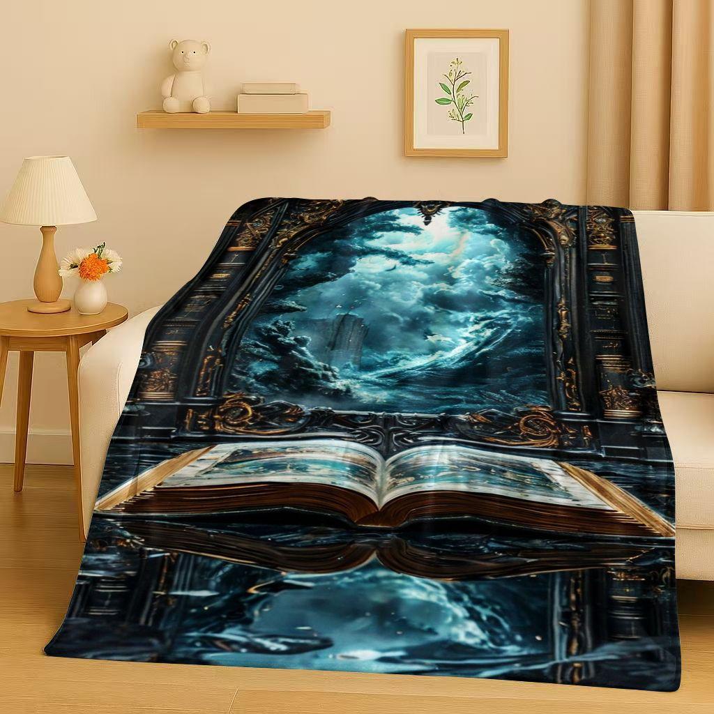 HD Retro Magic Book Library Bookshelf Flannel Blanket,Ultra Soft Warm Plush Throw for Home Bedroom Bed Sofa Cover Office Gift