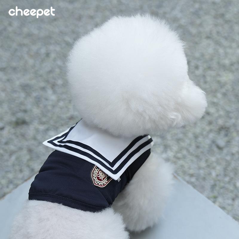 Dog sailor pet summer clothes summer navy suit vest dress breathable versatile than bear schnauzer solid color