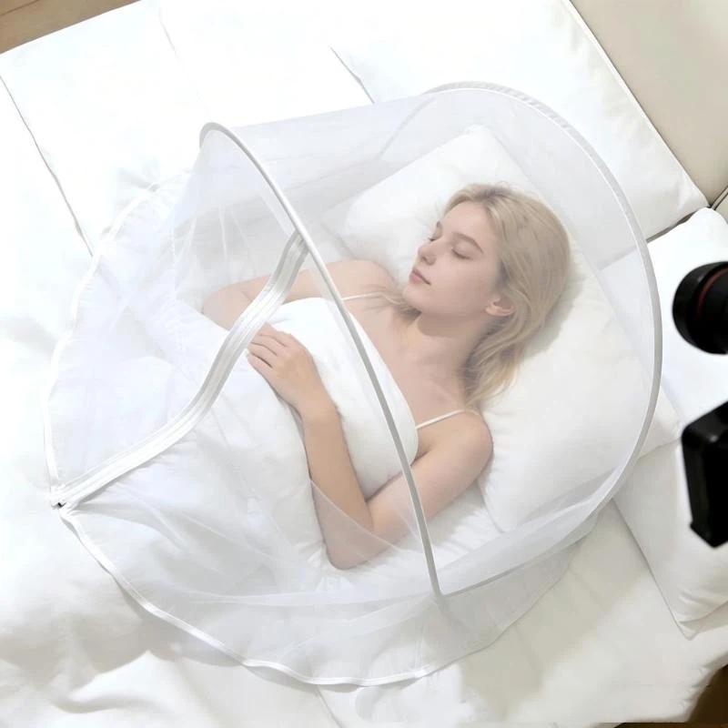 Washable Foldable Single Person Mosquito Net Zipper Closure Insect Proof for Home Bedroom Dorm Camping Travel Trips