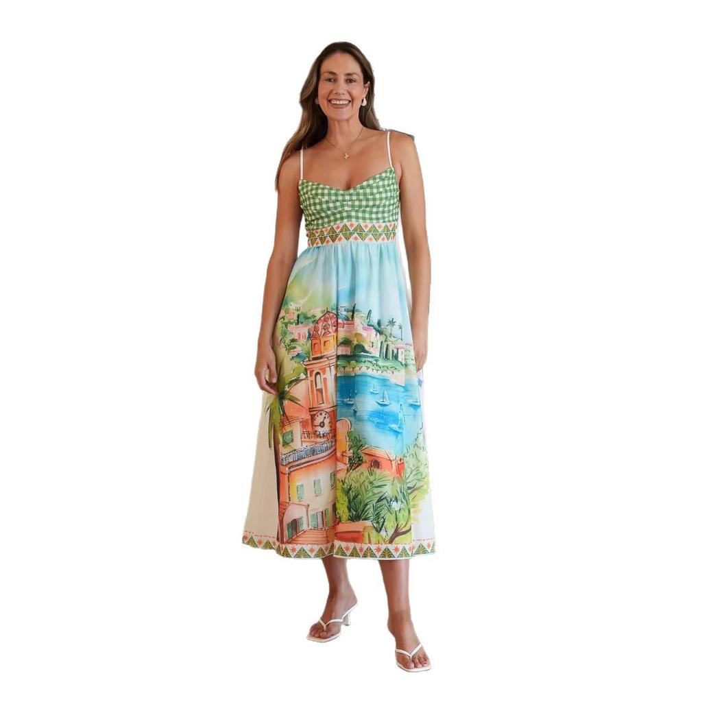 Im Frühling und Sommer Europas, Amerikas, Mode, Hosenträger, Graffiti-Druck, Pendel auf dem Rücken, Kleid Damen 68