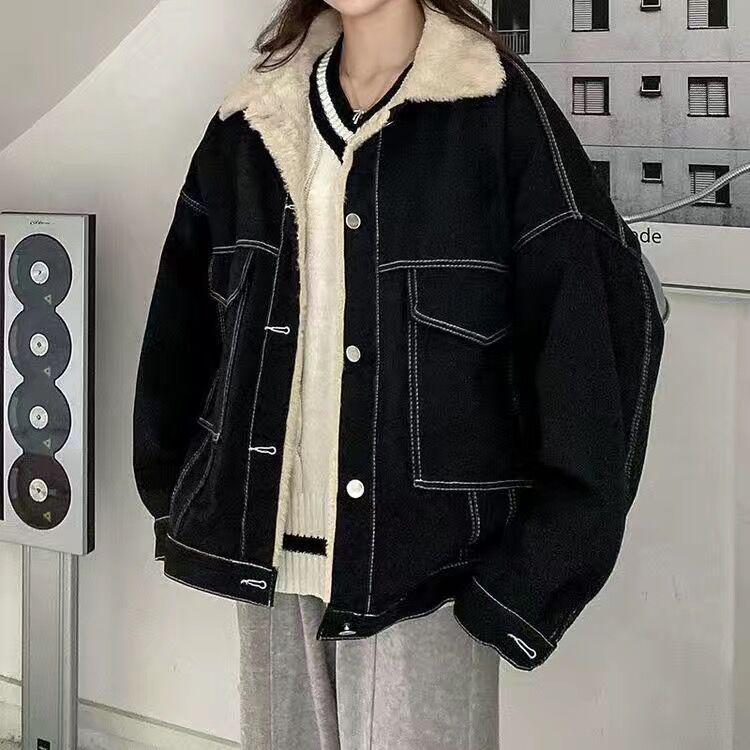 Women s Black Lambswool Patchwork Down Jacket - Trendy 2025 Winter Design S (80-95 jin)