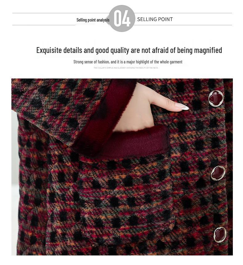 Women's Plus Size Plaid Cotton Jacket for Older Adults - Autumn/Winter Outerwear