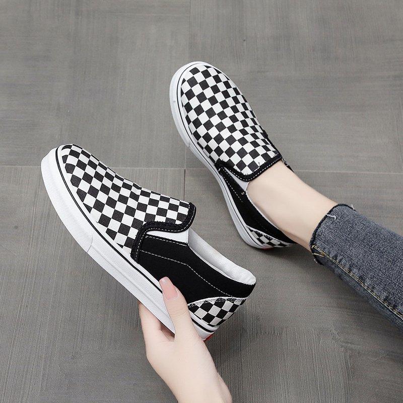 Black and Checkerboard White Pattern Womens Casual Slip-on Canvas Loafer Fashion Sneaker Light Weight Flat Walking Gym Shoes Black and Checkerboard White Pattern Womens Casual Slip-on Canvas Loafer Fashion Sneaker Light Weight Flat Walking Gym Shoes