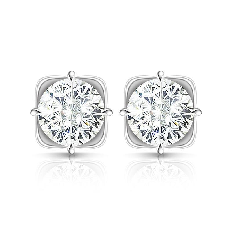 925 Sterling Silver Light Luxury Simple Crystal Zircon Square Round Bud Women's Earrings Birthday Party Anniversary Gift