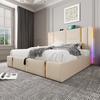 Linen Cover Charging Function Bed with Storage Space Mattress Headboard App Control Strong Wood Slat Support Bed Bedroom Furniture