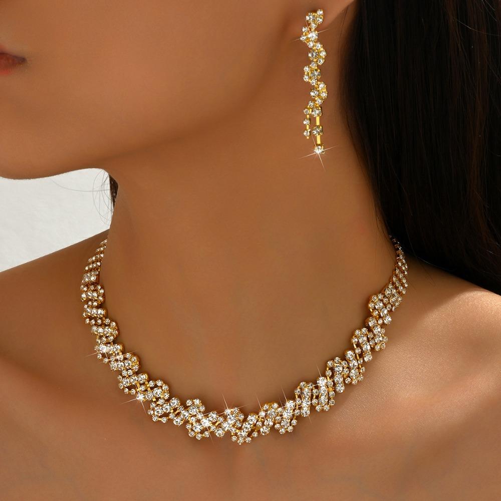 Necklace Earrings Set Bridal Jewelry Full Diamond Jewelry Two-piece Set