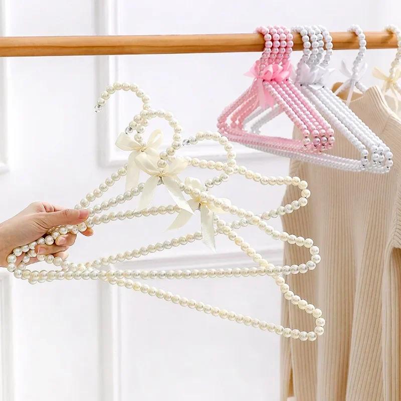 1/2/5/10ps artificial pearl bead bow hanger 40cm pearl dress long pants adult clothing hanger princess cape wedding dress hanger