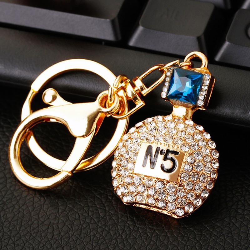 Elegant Rhinestone Perfume Bottle Car Keychain For Women Stylish Handbag Charm