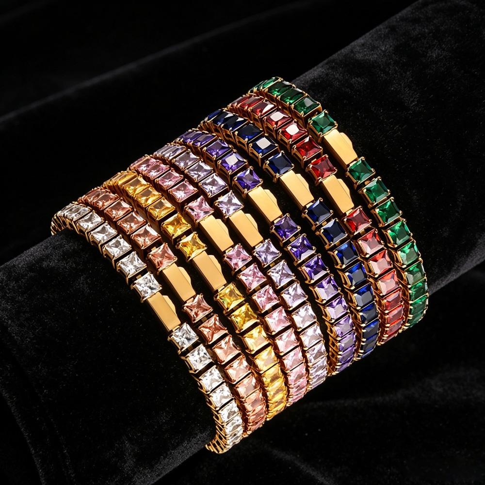 Multi-colored fashionable 4mm wide tennis chain, zircon sparkling hip-hop style exquisite jewelry bracelet for men and women
