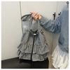 Fashion Drawstring Bag Large Capacity Plaid Tote Bag All-match Lotus Leaf Shoulder Bag  Storage Bag